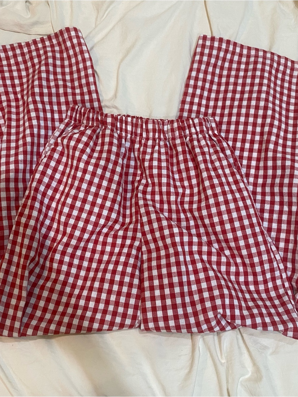 Red & White Gingham Checkered Wide Leg Pants 11Y